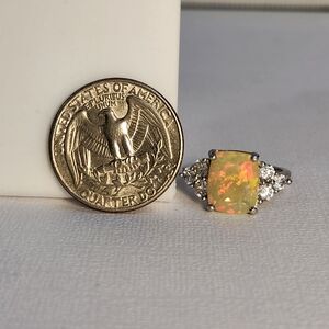 VTG 2.05ct NATURAL FULLY Faceted Ethiopian Fire Opal Cush Zircon 925 Ring Sz 7